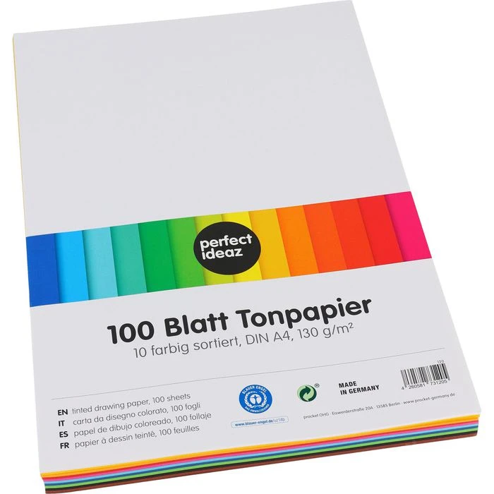Perfect-ideaz Tonpapier A4, 10 Farben Sortiert, 130g/m², 100 Blatt 2 Perfect-ideaz Tonpapier A4, 10 Farben Sortiert, 130g/m², 100 Blatt – Bild 2