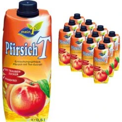 MeinT Eistee Pfirsich Prisma-Pack, Erfrischungsgetränk, Je 0,5 Liter, 12 Stück