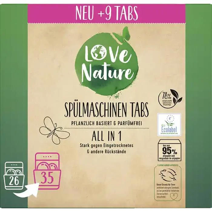 Love-Nature Spülmaschinentabs All In 1, Geschirr-Reiniger, Bio & Parfümfrei, 26 Tabs 1 Love-Nature Spülmaschinentabs All In 1, Geschirr-Reiniger, Bio & Parfümfrei, 26 Tabs