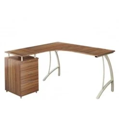 HJh-OFFICE Schreibtisch Castor, 673420, Nussbaum, Mit Standcontainer, 151,2 X 143,4cm, L-Form