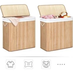 Songmics Wäschekorb LCB091N01 Braun, Mit 3 Fächern, Aus Bambus, Faltbar, 60 X 61,5 X 40 Cm, 150 Liter -Hause Gemischtwaren Geschäft 5611746a588318aa1b99608da928e2d862bf4a02 waeschekorb songmics lcb091n01 braun mit 3 faechern