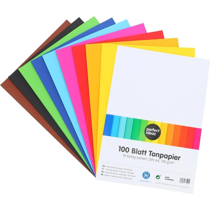 Perfect-ideaz Tonpapier A4, 10 Farben Sortiert, 130g/m², 100 Blatt 1 Perfect-ideaz Tonpapier A4, 10 Farben Sortiert, 130g/m², 100 Blatt