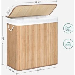 Songmics Wäschekorb LCB091N01 Braun, Mit 3 Fächern, Aus Bambus, Faltbar, 60 X 61,5 X 40 Cm, 150 Liter -Hause Gemischtwaren Geschäft a3b8432e40a598b023396d9c03197c4de53c171c waeschekorb songmics lcb091n01 braun mit 3 faechern