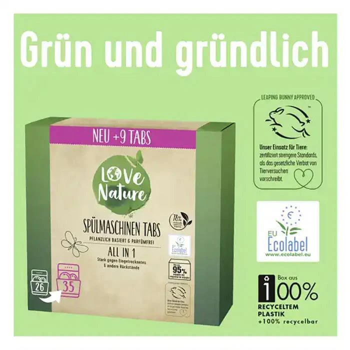 Love-Nature Spülmaschinentabs All In 1, Geschirr-Reiniger, Bio & Parfümfrei, 26 Tabs 6 Love-Nature Spülmaschinentabs All In 1, Geschirr-Reiniger, Bio & Parfümfrei, 26 Tabs – Bild 6