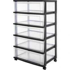 Iris Rollcontainer NSW-605, Kunststoff, Schwarz, Mit 5 Schüben A 34 Liter, 60 X 95 X 41cm