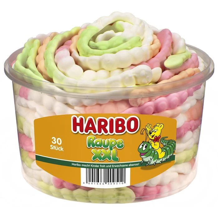 Haribo Schaumzucker Raupe XXL, 960g, 30 Stück, In Dose 1 Haribo Schaumzucker Raupe XXL, 960g, 30 Stück, In Dose